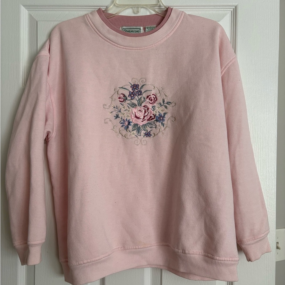 Pink Floral Embroidered Sweatshirt